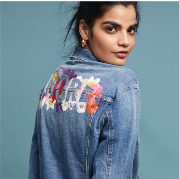 pilcro embroidered denim jacket